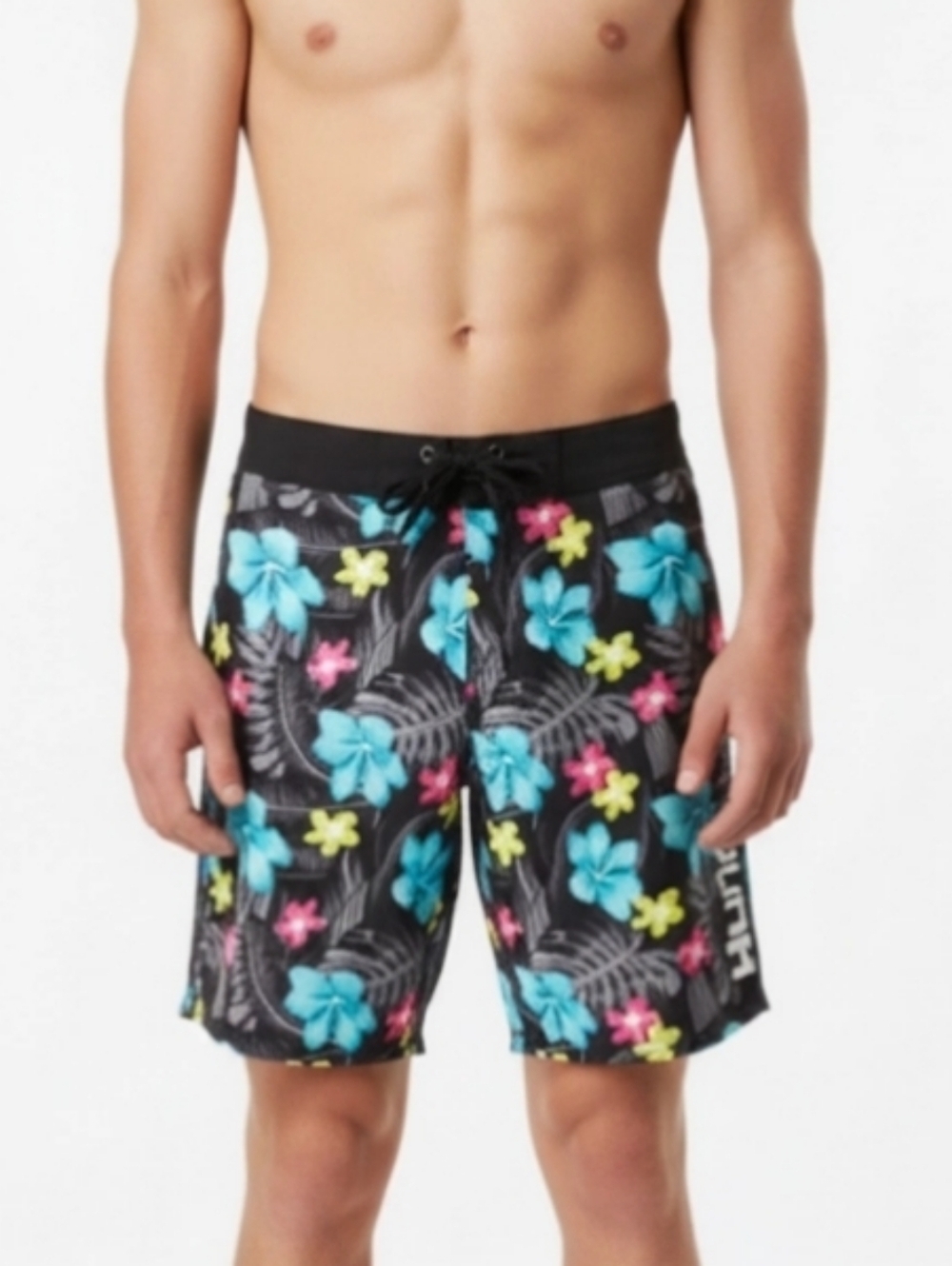 Hurley Boys Board Swim Skater summer Trunks Black Hawaiian Flowers Sz 14/27